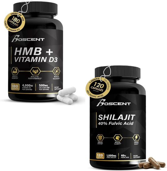 BOSCENT HMB and Shilajit Energy and Strength Supplement Pack for Enhanced Performance