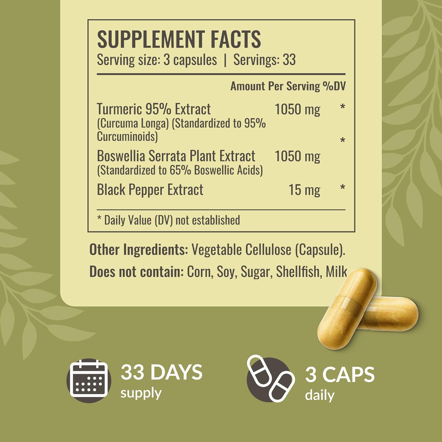 Boswellia and Turmeric Bundle - 2100mg Boswellia Turmeric Capsules & Liquid Turmeric with Black Pepper Tincture - Vegan, Non-GMO - 2 Pack