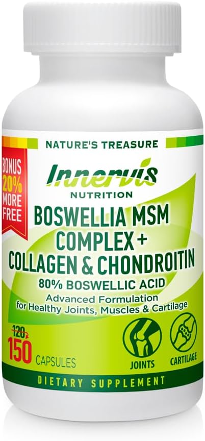 Boswellia MSM Complex with Collagen & Chondroitin | Joint Support Supplement | Mobility & Flexibility | Turmeric, Ginger, Bromelain | 150 Capsules