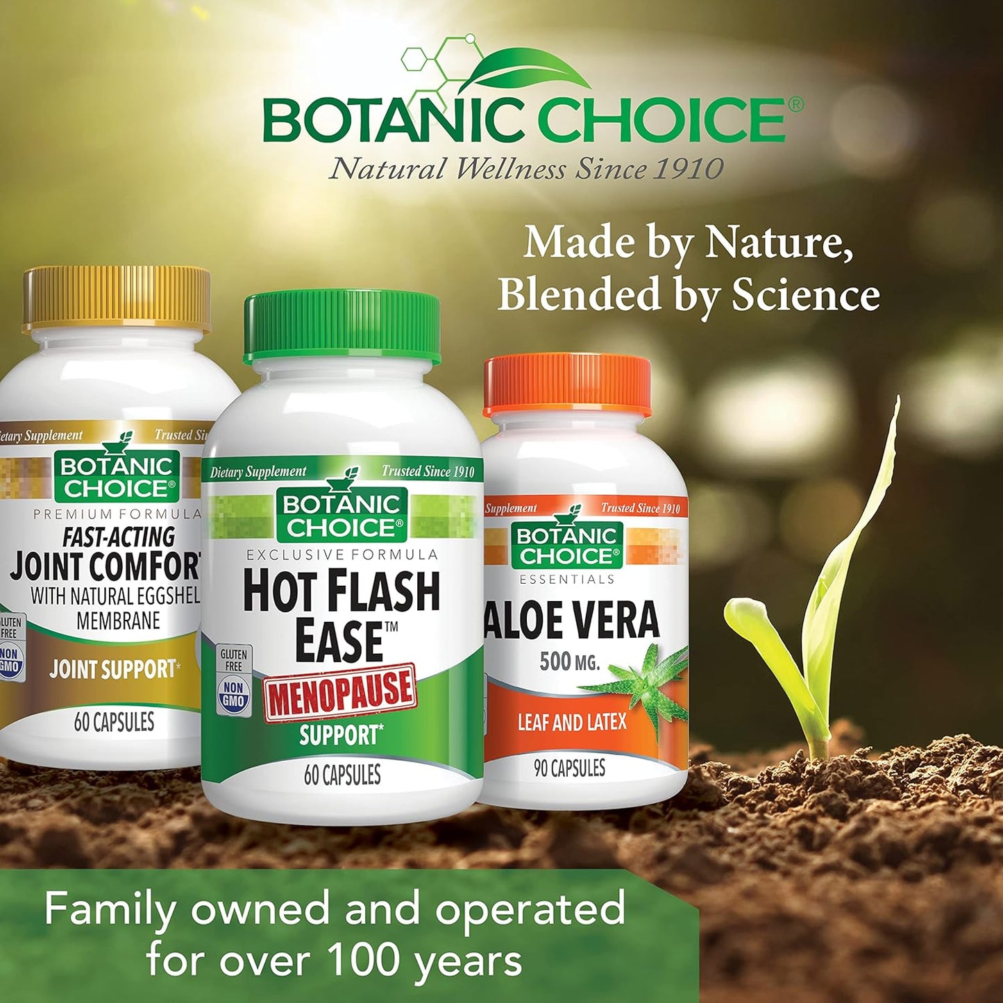 Botanic Choice Menopause Hot Flash Relief Supplement with Black Cohosh, Soy, Red Clover - 60 Capsules