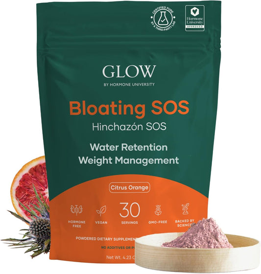 Botanical Glow Bloating Relief Powder for Women - 4.23 Oz with Morosil & Digestive Enzymes for Water Retention, Metabolism, and Gut Health - Citrus Orange Flavor