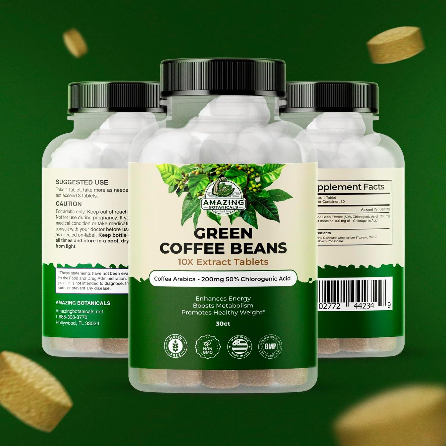 Botanicals Green Coffee Bean Extract Tablets - 200mg 50% Chlorogenic Acid - 30 Count - Pure Coffea Arabica