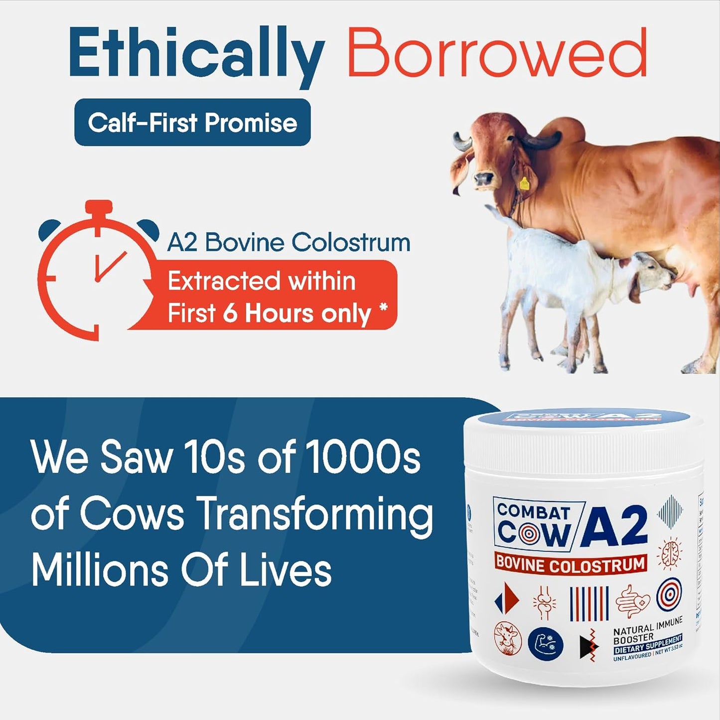 Bovine Colostrum Powder for Gut Health, Immune Support, and Muscle Recovery - Non-GMO, Grass Fed, Unflavoured - 50 Servings