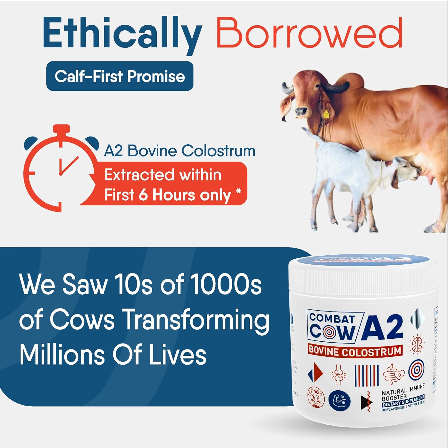 Bovine Colostrum Powder for Gut Health, Immune Support, and Muscle Recovery - Non-GMO, Grass Fed, Unflavoured - 50 Servings
