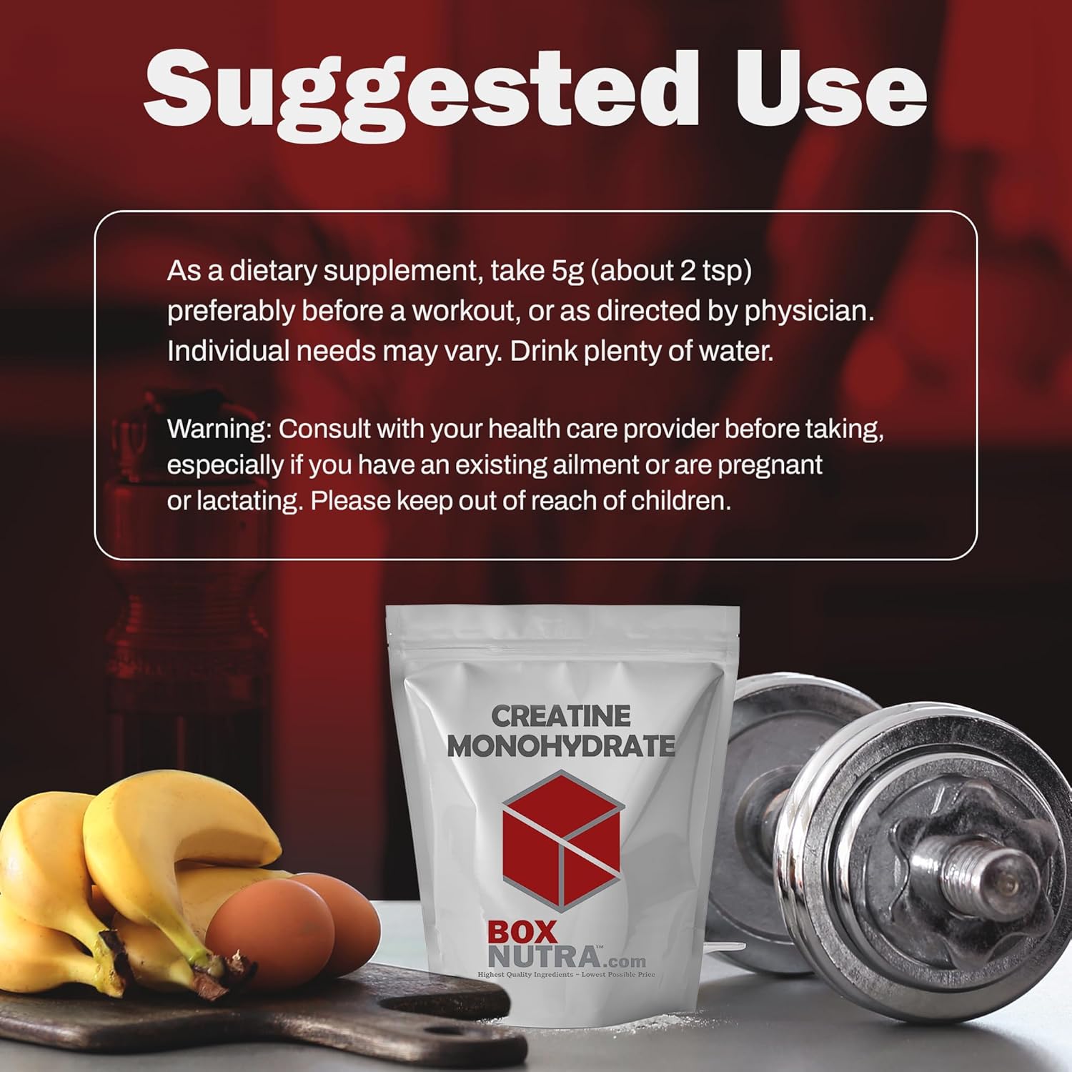 BoxNutra Creatine Monohydrate Powder - Unflavored Muscle Gain Supplement for Men and Women - 200 Servings
