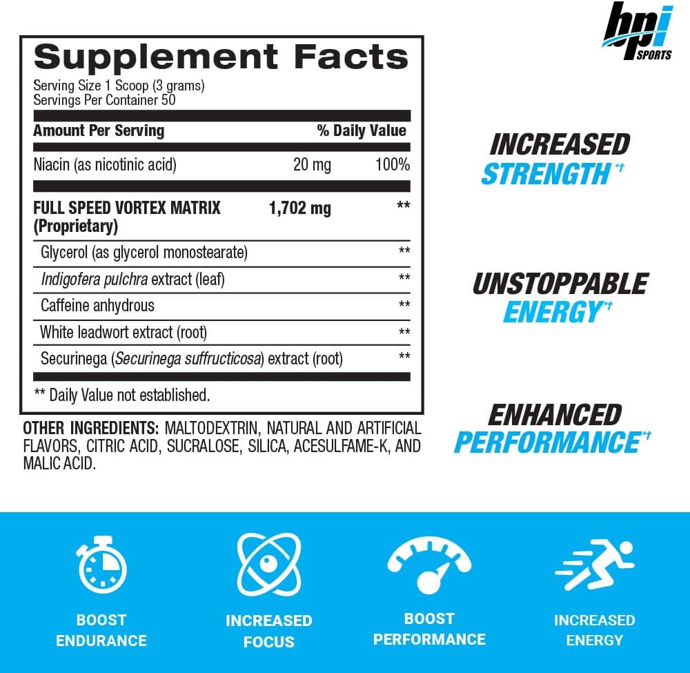 BPI Sports 1.M.R Vortex Pre Workout Powder - Non Habit Forming Energy & Nitric Oxide Booster - Power Juice - 5.3 Oz