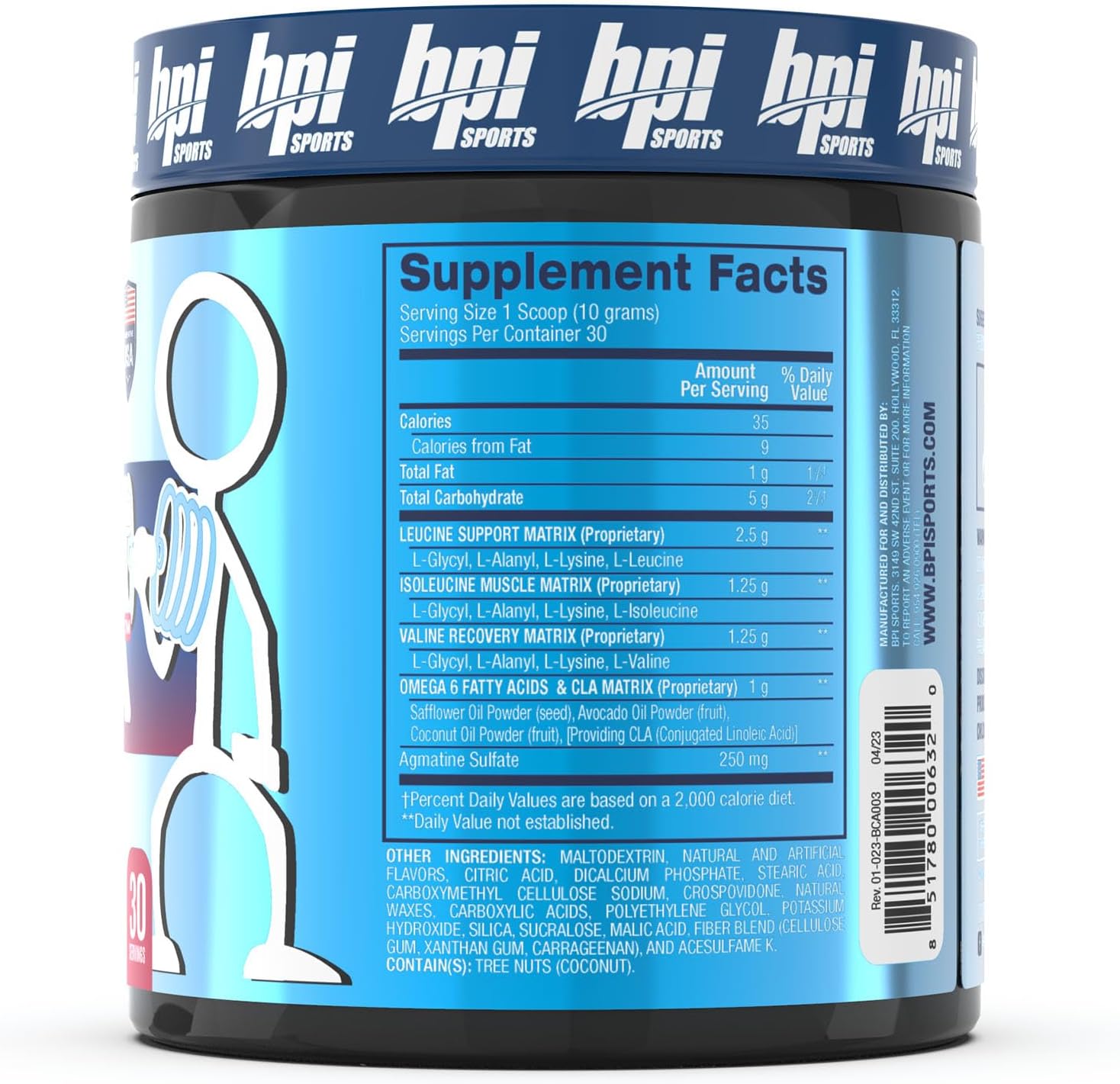 BPI Sports BEST BCAA Powder - Blue Raspberry Flavor for Post Workout Hydration & Recovery - 30 Servings for Men & Women