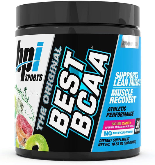 BPI Sports Best BCAA Powder, Sour Candy Flavor, 35 Servings, 12.34 oz - Muscle Recovery, Protein Synthesis, Lean Muscle, Performance, Hydration