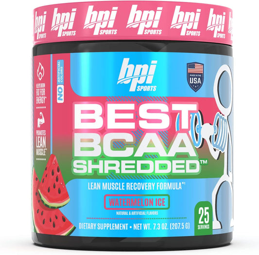 BPI Sports Best BCAA Shredded Watermelon Ice - Fat to Energy, Weight Loss, Lean Muscle, Post-Workout Recovery - 25 Servings