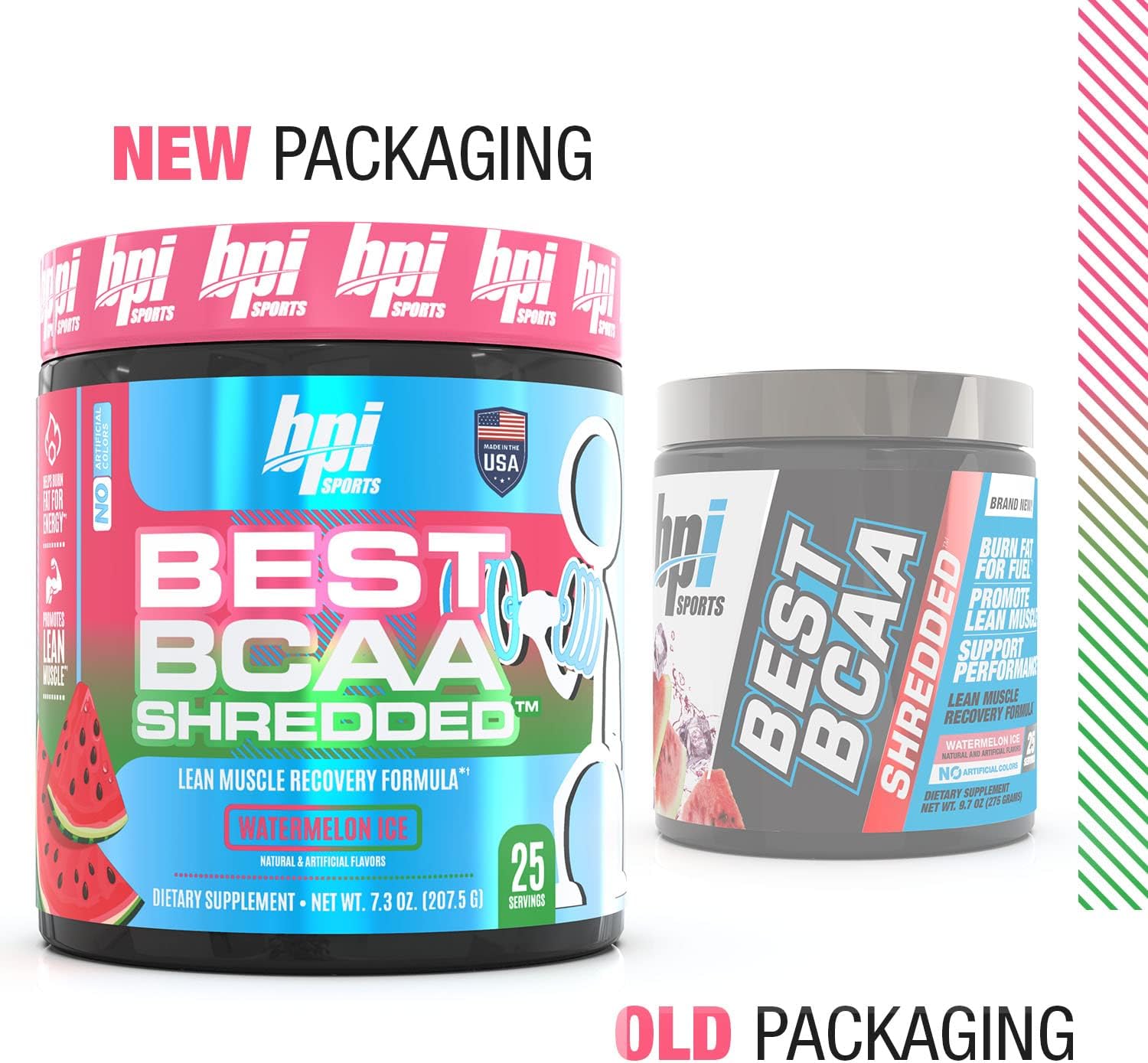 BPI Sports Best BCAA Shredded Watermelon Ice - Fat to Energy, Weight Loss, Lean Muscle, Post-Workout Recovery - 25 Servings