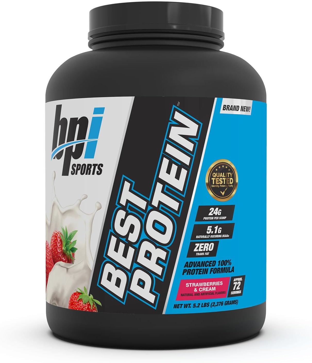 BPI Sports Best Protein: Whey Protein Blend for Muscle Growth & Recovery - Meal Replacement, No Fillers, Gluten-Free - Strawberries & Cream, 5.2 lbs