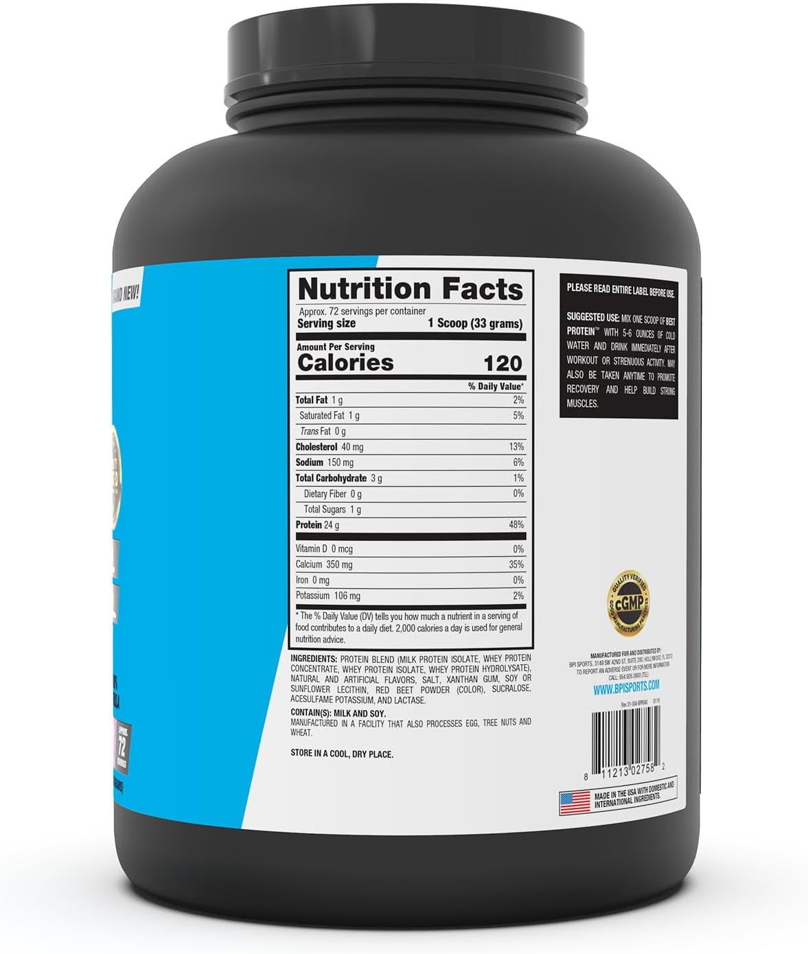 BPI Sports Best Protein: Whey Protein Blend for Muscle Growth & Recovery - Meal Replacement, No Fillers, Gluten-Free - Strawberries & Cream, 5.2 lbs