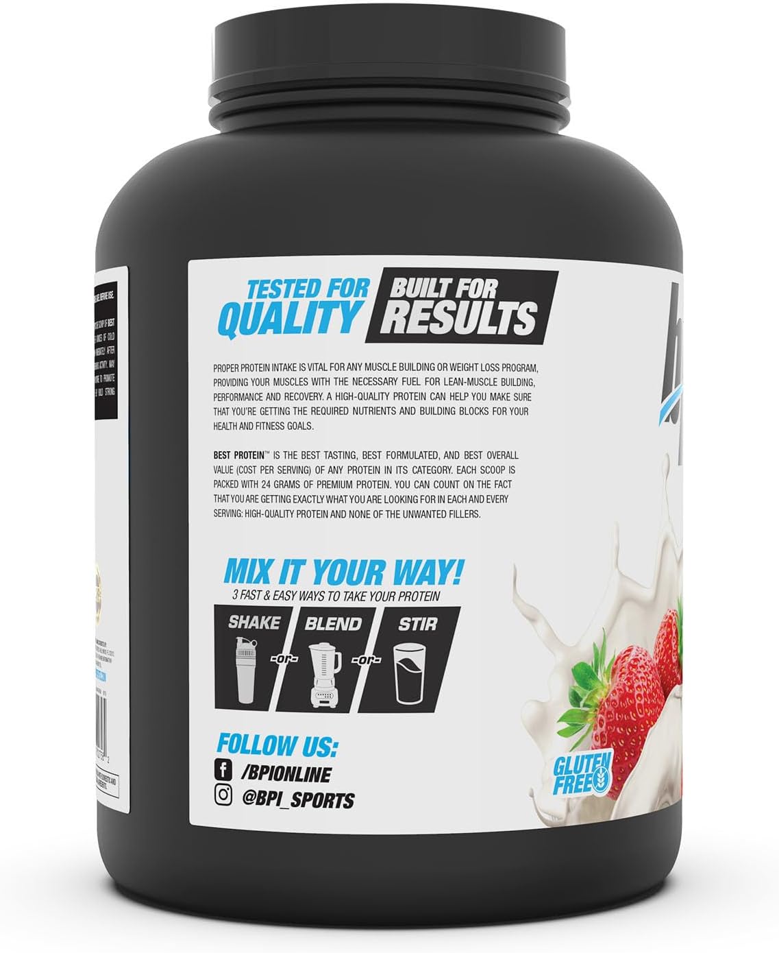 BPI Sports Best Protein: Whey Protein Blend for Muscle Growth & Recovery - Meal Replacement, No Fillers, Gluten-Free - Strawberries & Cream, 5.2 lbs