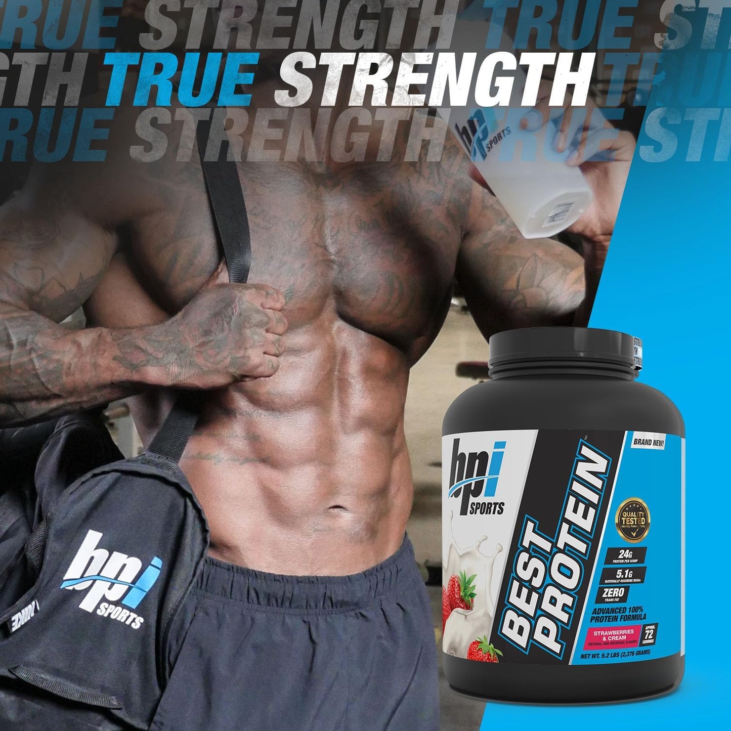 BPI Sports Best Protein: Whey Protein Blend for Muscle Growth & Recovery - Meal Replacement, No Fillers, Gluten-Free - Strawberries & Cream, 5.2 lbs