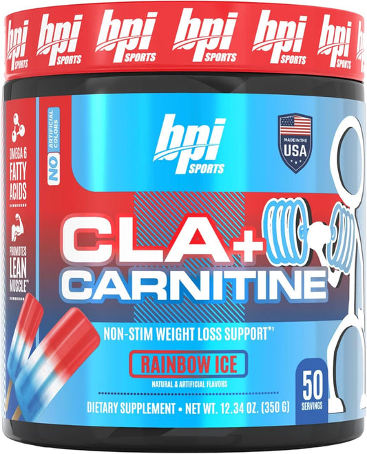BPI Sports CLA + Carnitine Rainbow Ice Supplement for Lean Muscle & Performance - Caffeine Free for Men & Women - 50 Servings