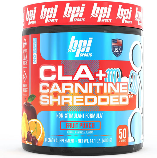 BPI Sports CLA + Carnitine Shredded for Lean Muscle & Fat Loss - Fruit Punch (14.1 oz / 50 Servings)