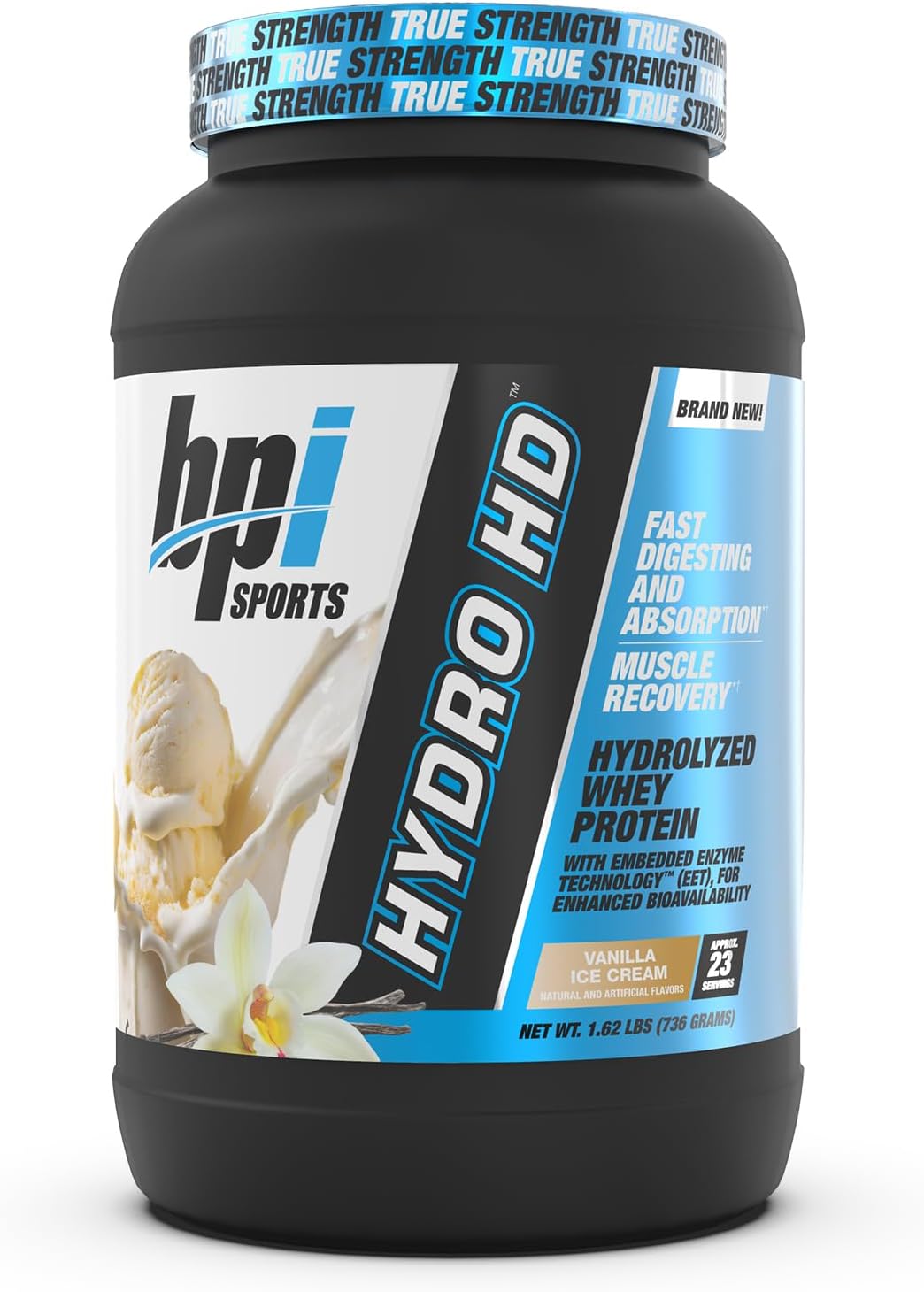 BPI Sports Hydro HD Vanilla Ice Cream Whey Protein Powder - 25g Protein, Fast Absorbing, Muscle Growth & Recovery - Low Carb, Low Sugar - 23 Servings