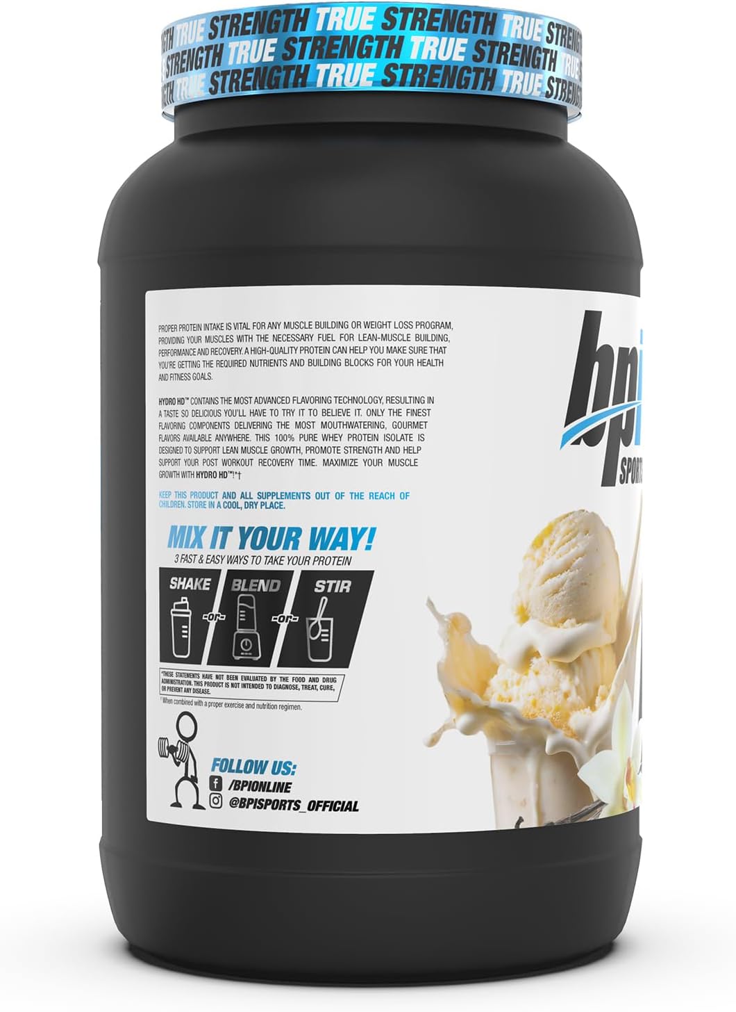 BPI Sports Hydro HD Vanilla Ice Cream Whey Protein Powder - 25g Protein, Fast Absorbing, Muscle Growth & Recovery - Low Carb, Low Sugar - 23 Servings