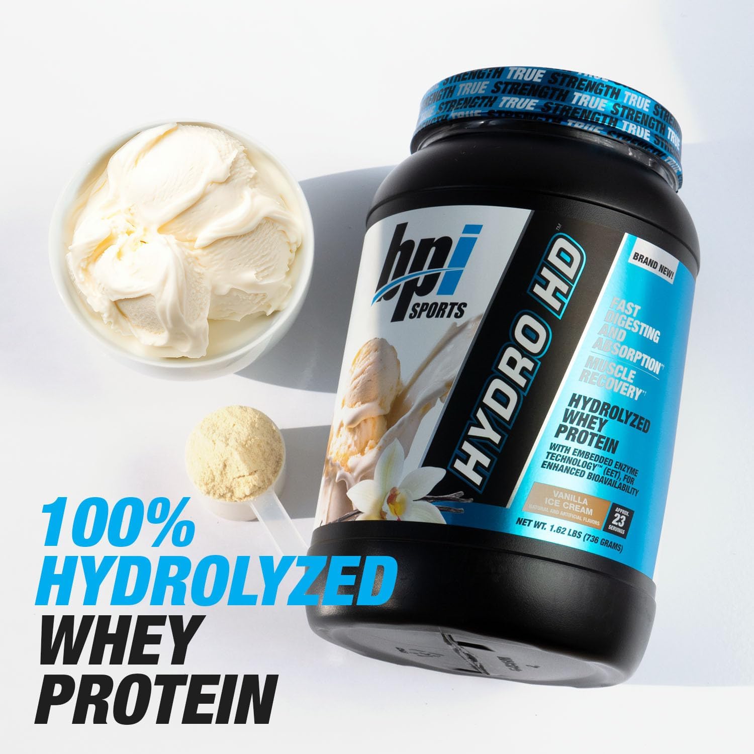 BPI Sports Hydro HD Vanilla Ice Cream Whey Protein Powder - 25g Protein, Fast Absorbing, Muscle Growth & Recovery - Low Carb, Low Sugar - 23 Servings