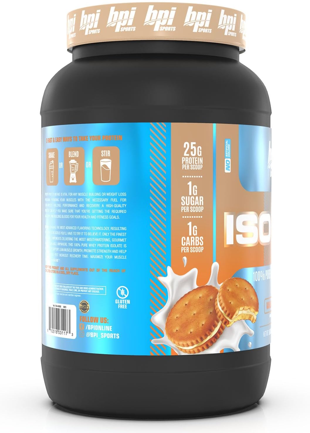 BPI Sports Iso HD Vanilla Cookie Whey Protein Isolate for Muscle Growth, Recovery, Weight Loss - 25.6 oz - Zero Sugar, Low Carb, Low Calorie - Men & Women