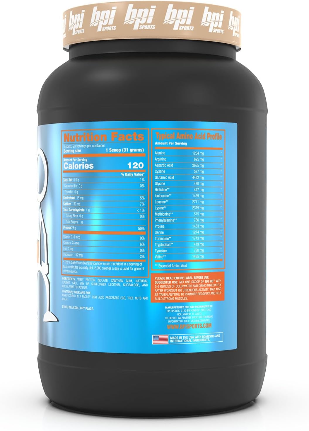 BPI Sports Iso HD Vanilla Cookie Whey Protein Isolate for Muscle Growth, Recovery, Weight Loss - 25.6 oz - Zero Sugar, Low Carb, Low Calorie - Men & Women