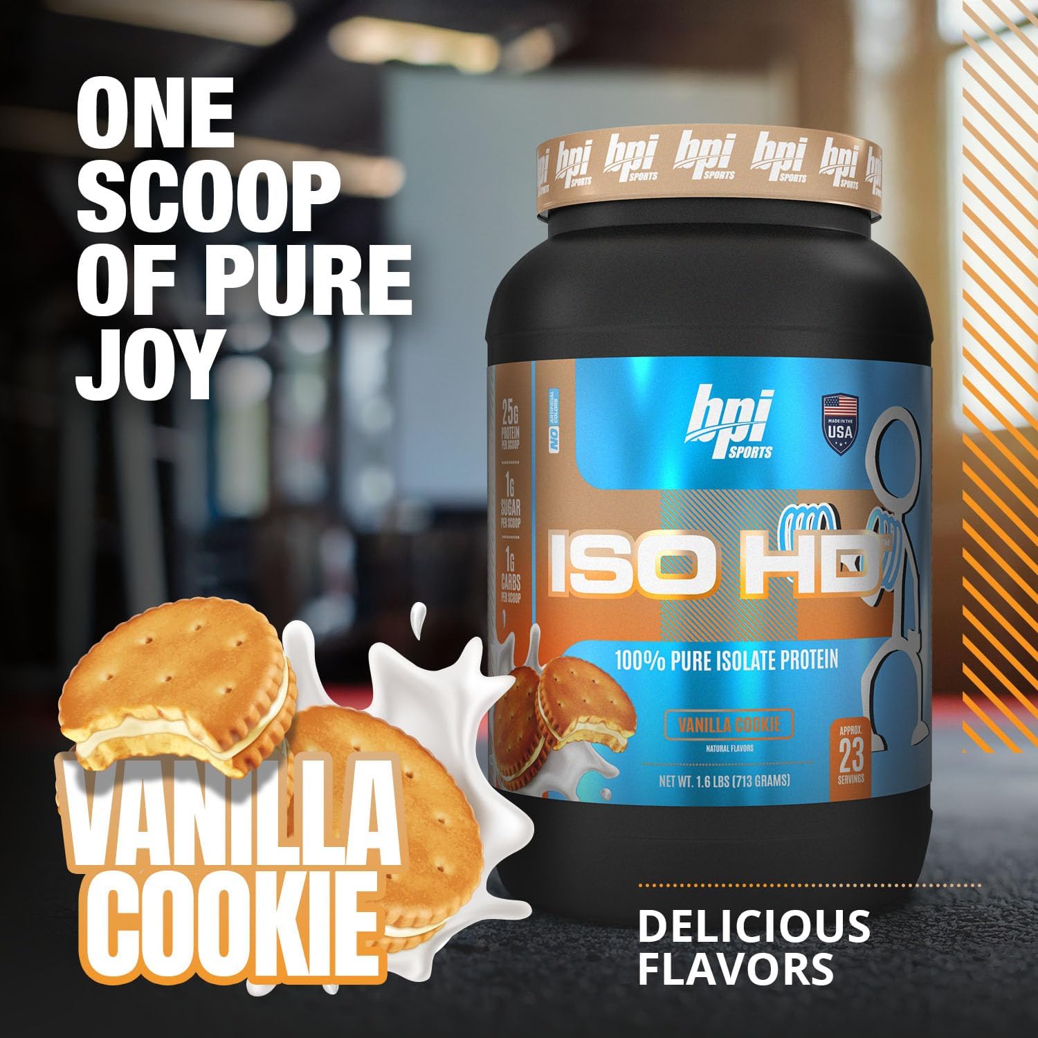 BPI Sports Iso HD Vanilla Cookie Whey Protein Isolate for Muscle Growth, Recovery, Weight Loss - 25.6 oz - Zero Sugar, Low Carb, Low Calorie - Men & Women