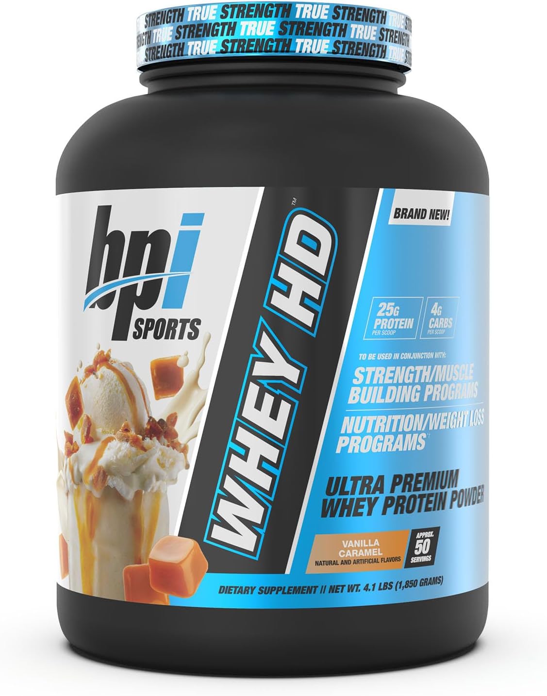BPI Sports Whey HD Ultra Premium Protein Powder, 4.1 lb, Vanilla Caramel Flavor - Boost Muscle Growth and Recovery
