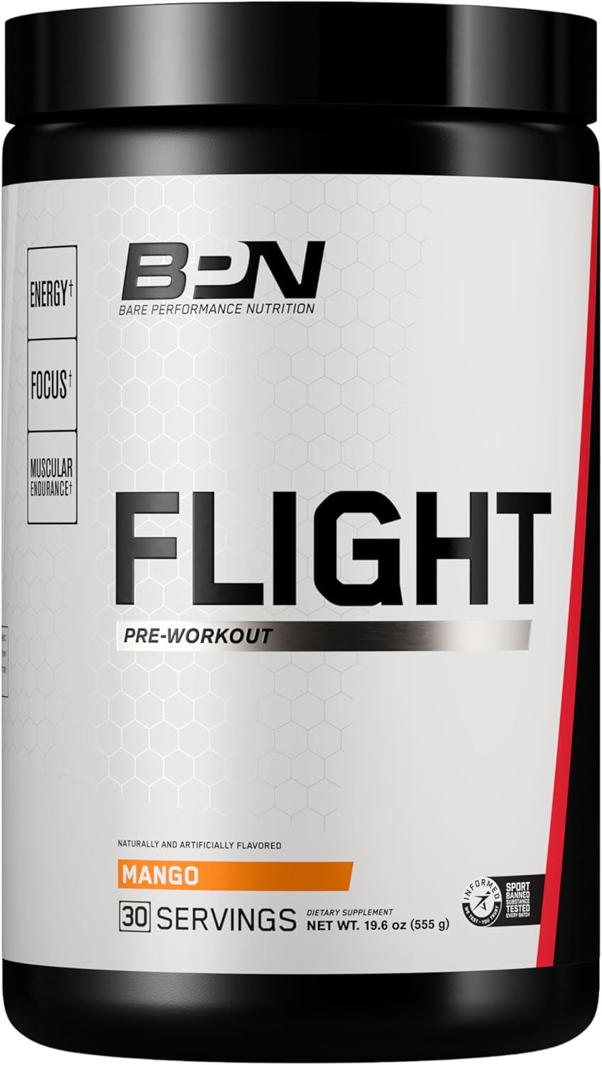 BPN Flight Pre Workout Supplement for Energy, Focus, Endurance, and Muscle Pumps - Mango Flavor, 30 Servings