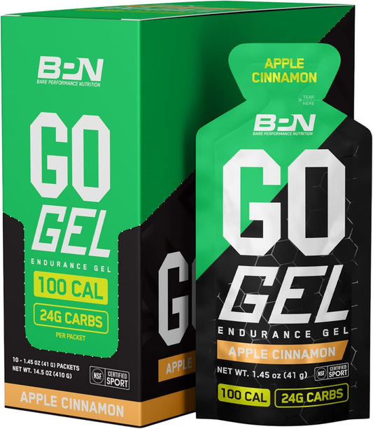 BPN Go Gel Endurance Gel - Vegan & Gluten-Free Running Fuel, Apple Cinnamon Flavor, 10 Pack