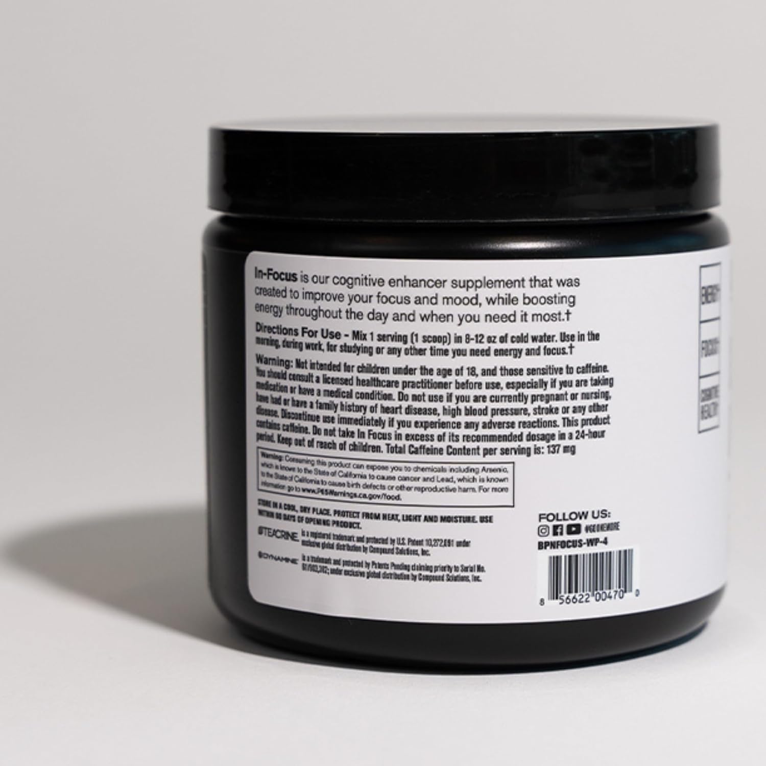 BPN in-Focus Brain Support Supplement - Boost Focus & Energy - Alpha GPC - Watermelon Passionfruit - 40 Servings