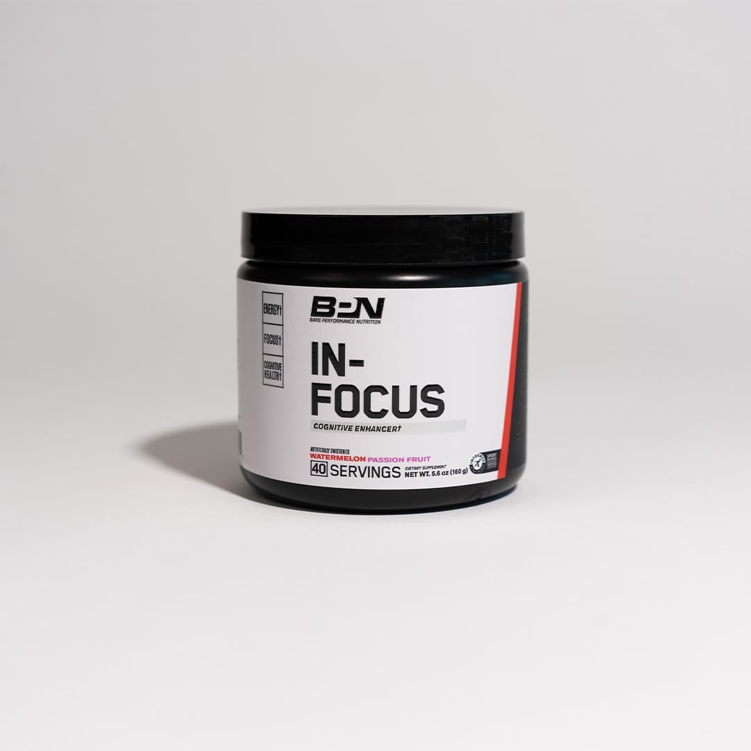 BPN in-Focus Brain Support Supplement - Boost Focus & Energy - Alpha GPC - Watermelon Passionfruit - 40 Servings