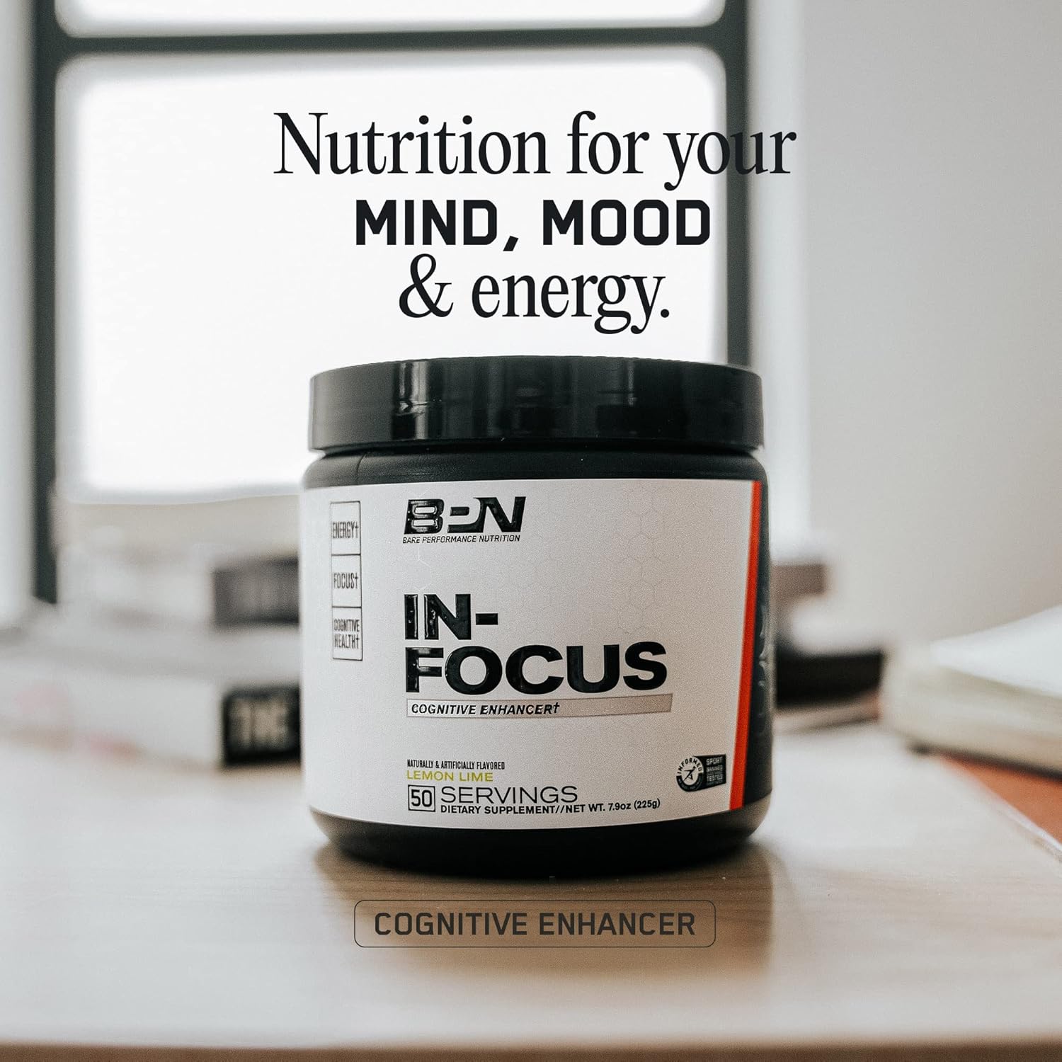 BPN in-Focus Brain Support Supplement - Boost Focus & Energy - Alpha GPC - Watermelon Passionfruit - 40 Servings