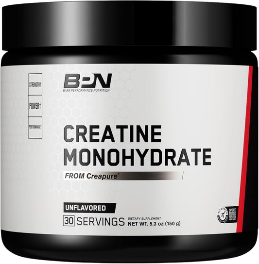 BPN Pure Creatine Monohydrate Powder - 5g/serving, Muscle Growth Support, Unflavored, 30 Servings