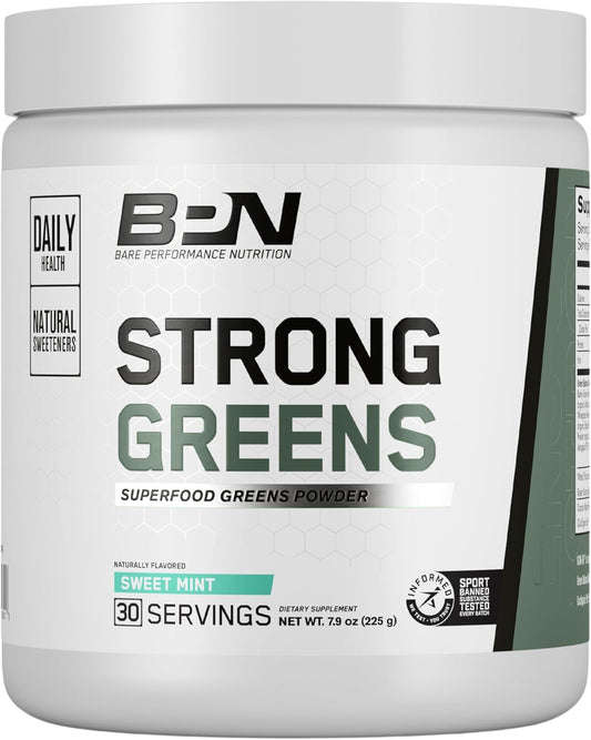 BPN Strong Greens Superfood Powder - Sweet Mint Flavor, 30 Servings, Boosts Digestion, Energy, & Immune System