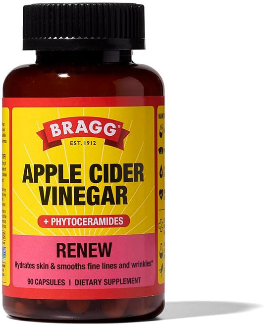 Bragg Renew Apple Cider Vinegar Capsules with Phytoceramides - 90 Capsules for Healthy Skin and Hydration