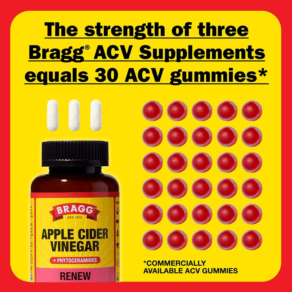 Bragg Renew Apple Cider Vinegar Capsules with Phytoceramides - 90 Capsules for Healthy Skin and Hydration