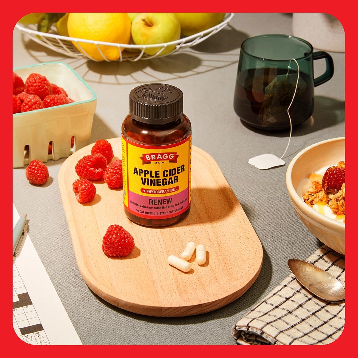 Bragg Renew Apple Cider Vinegar Capsules with Phytoceramides - 90 Capsules for Healthy Skin and Hydration