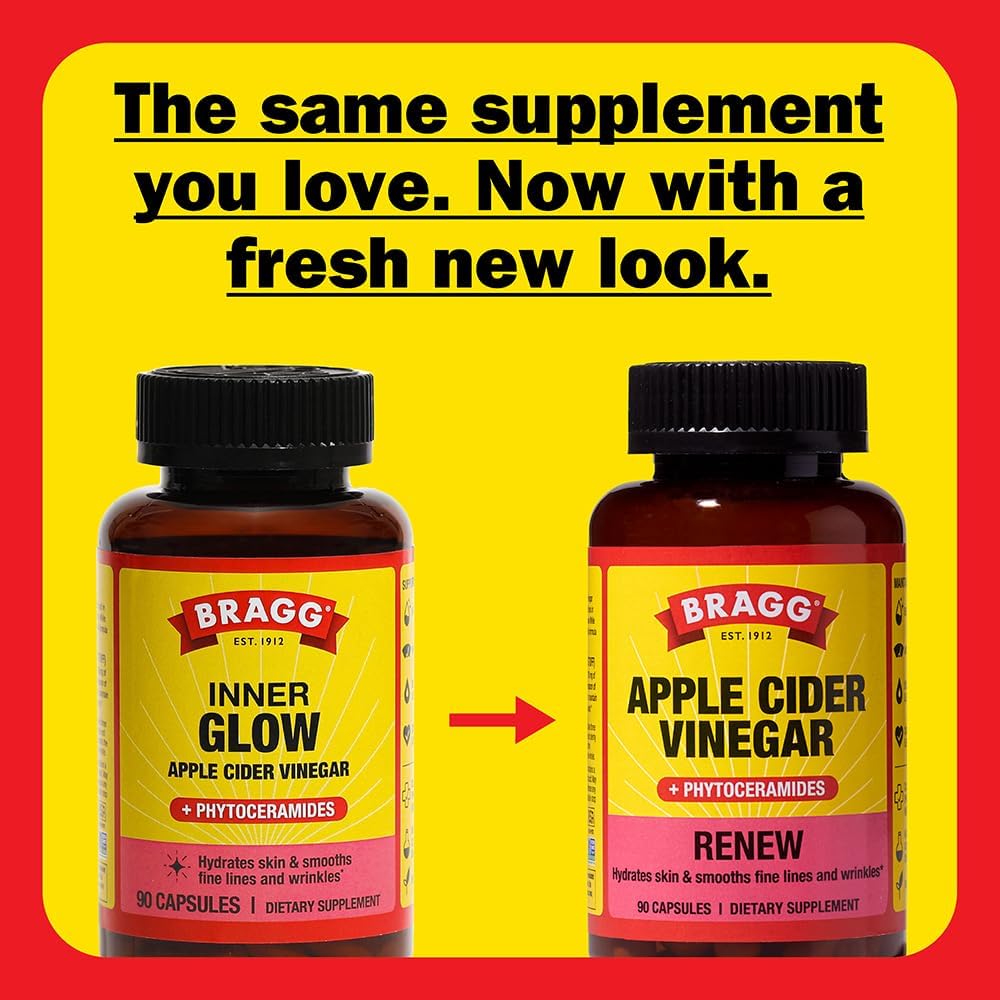 Bragg Renew Apple Cider Vinegar Capsules with Phytoceramides - 90 Capsules for Healthy Skin and Hydration