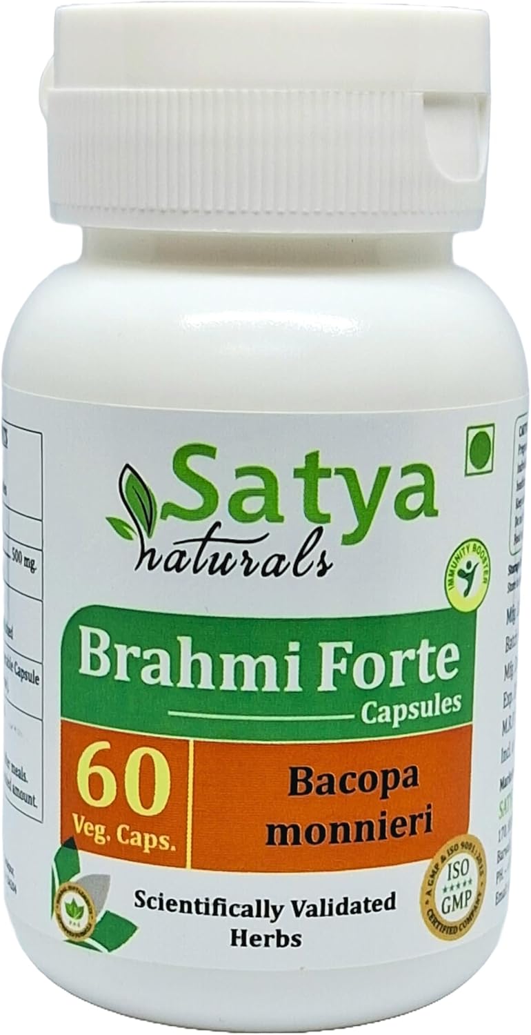 Brahmi Forte Capsules 500mg - Ayurvedic Herbal Supplement for Men and Women - 4 Bottles of 60 Veg Capsules - Satya Naturals