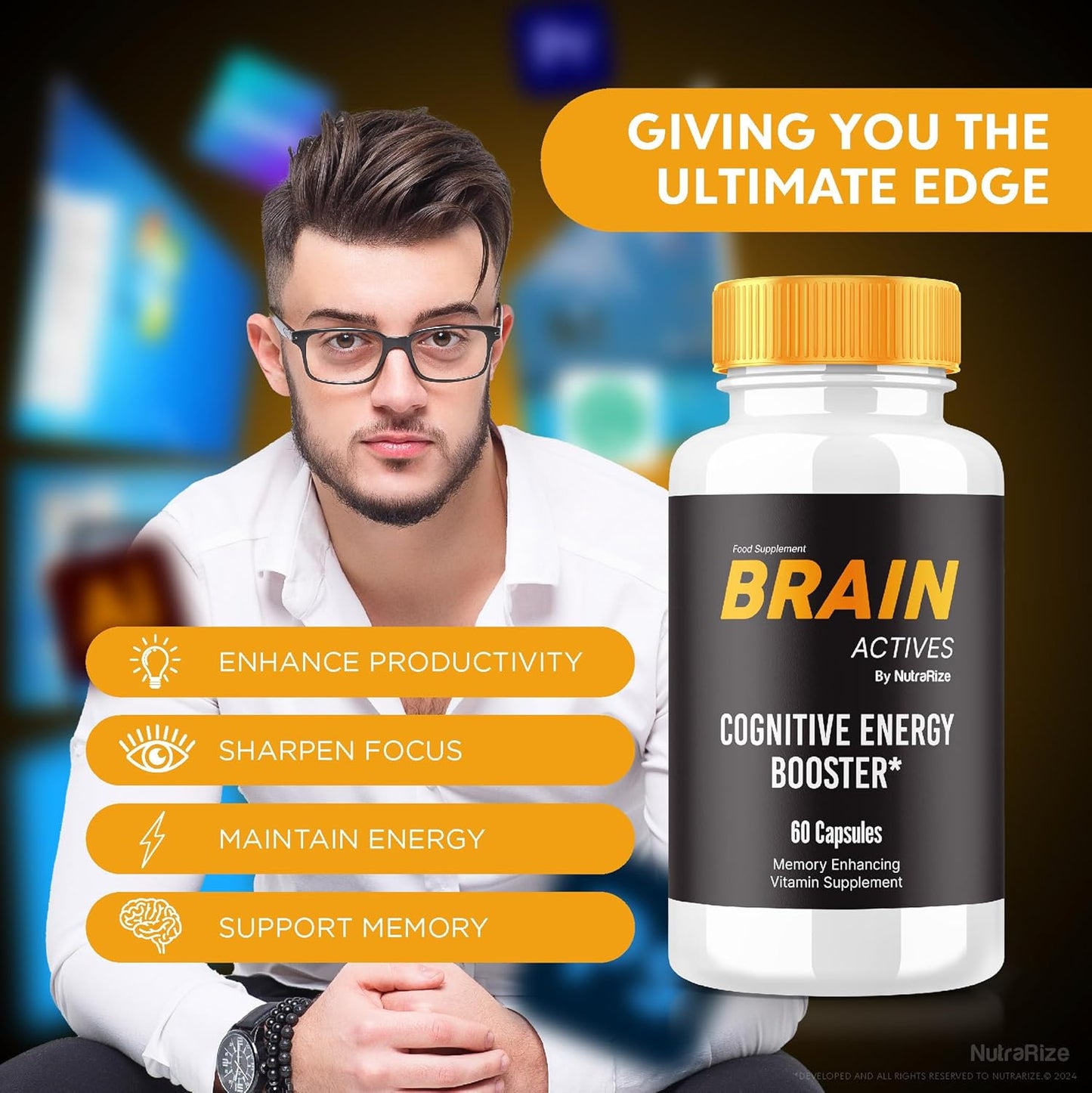 Brain Actives Capsules - Advanced Cognitive Health Support for Memory & Focus - Maximum Strength Formula for Brain Fog - 60 Pills