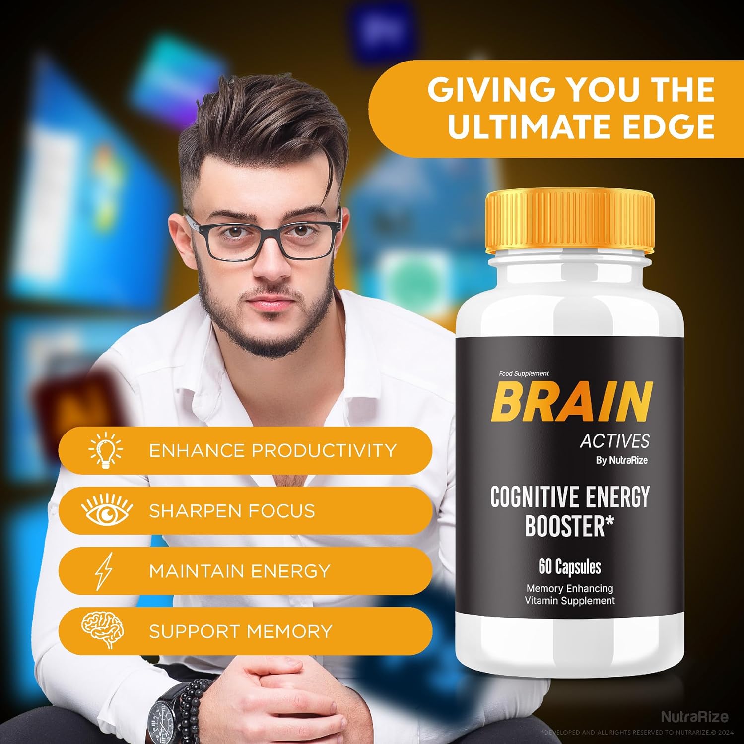 Brain Actives Capsules - Advanced Cognitive Health Support for Memory & Focus - Maximum Strength Formula for Brain Fog - 60 Pills