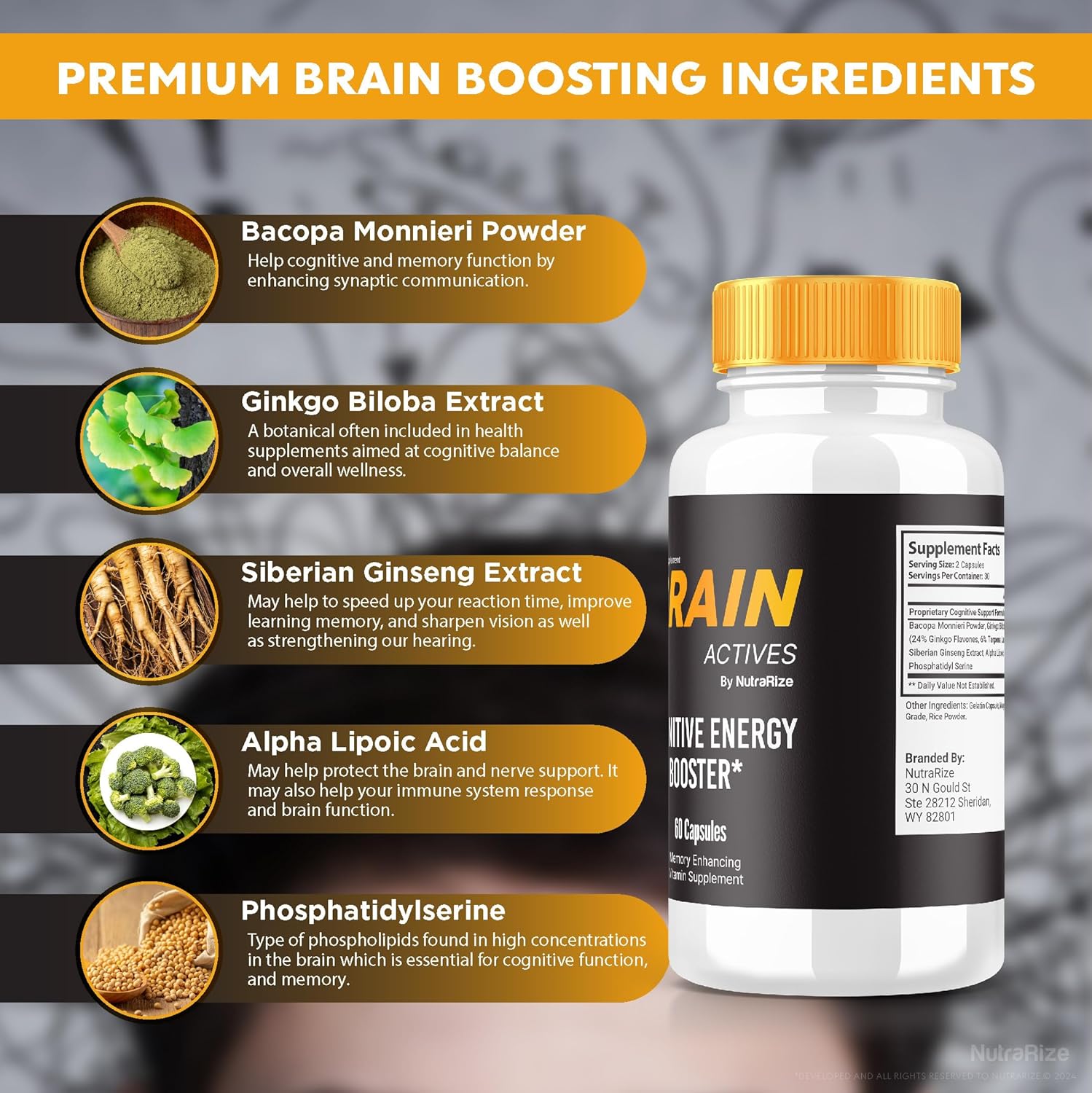 Brain Actives Capsules - Advanced Cognitive Health Support for Memory & Focus - Maximum Strength Formula for Brain Fog - 60 Pills