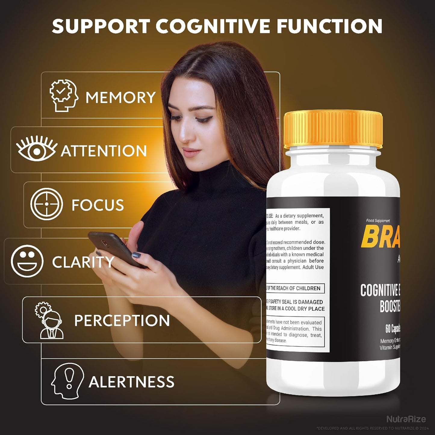 Brain Actives Capsules - Advanced Cognitive Health Support for Memory & Focus - Maximum Strength Formula for Brain Fog - 60 Pills