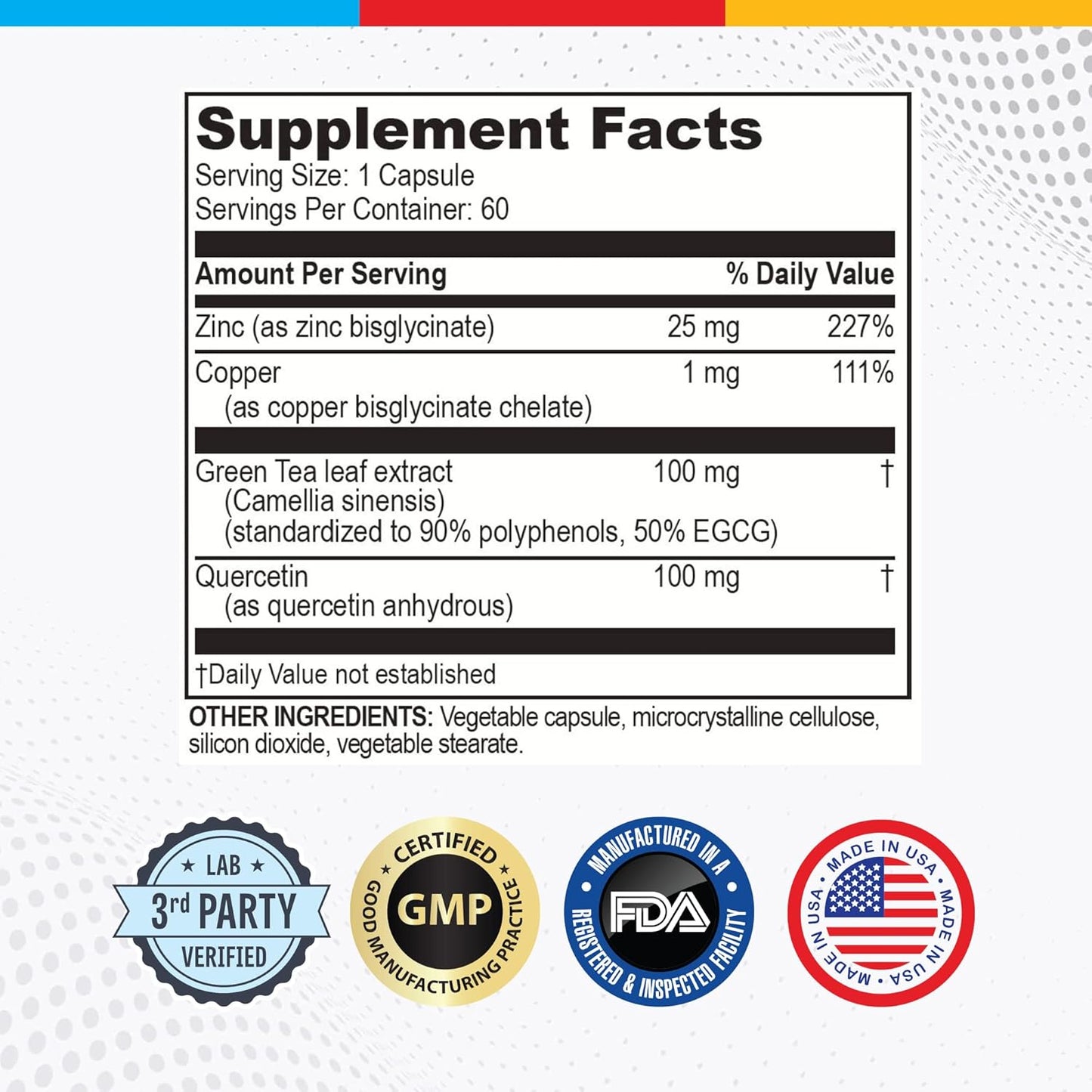Brain Bean Opti Zinc Plus - Immune Support Formula with Quercetin, EGCG, and Copper - 60 Tablets