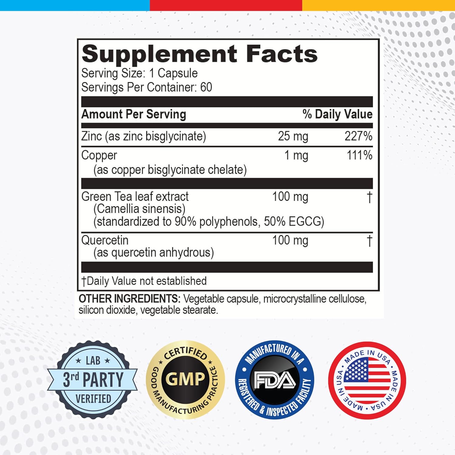 Brain Bean Opti Zinc Plus - Immune Support Formula with Quercetin, EGCG, and Copper - 60 Tablets