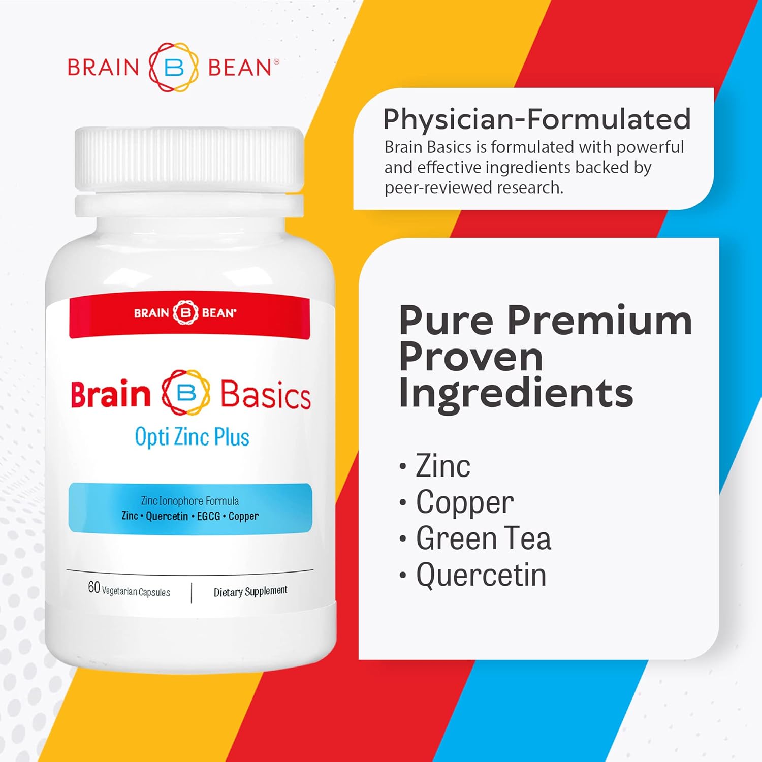 Brain Bean Opti Zinc Plus - Immune Support Formula with Quercetin, EGCG, and Copper - 60 Tablets