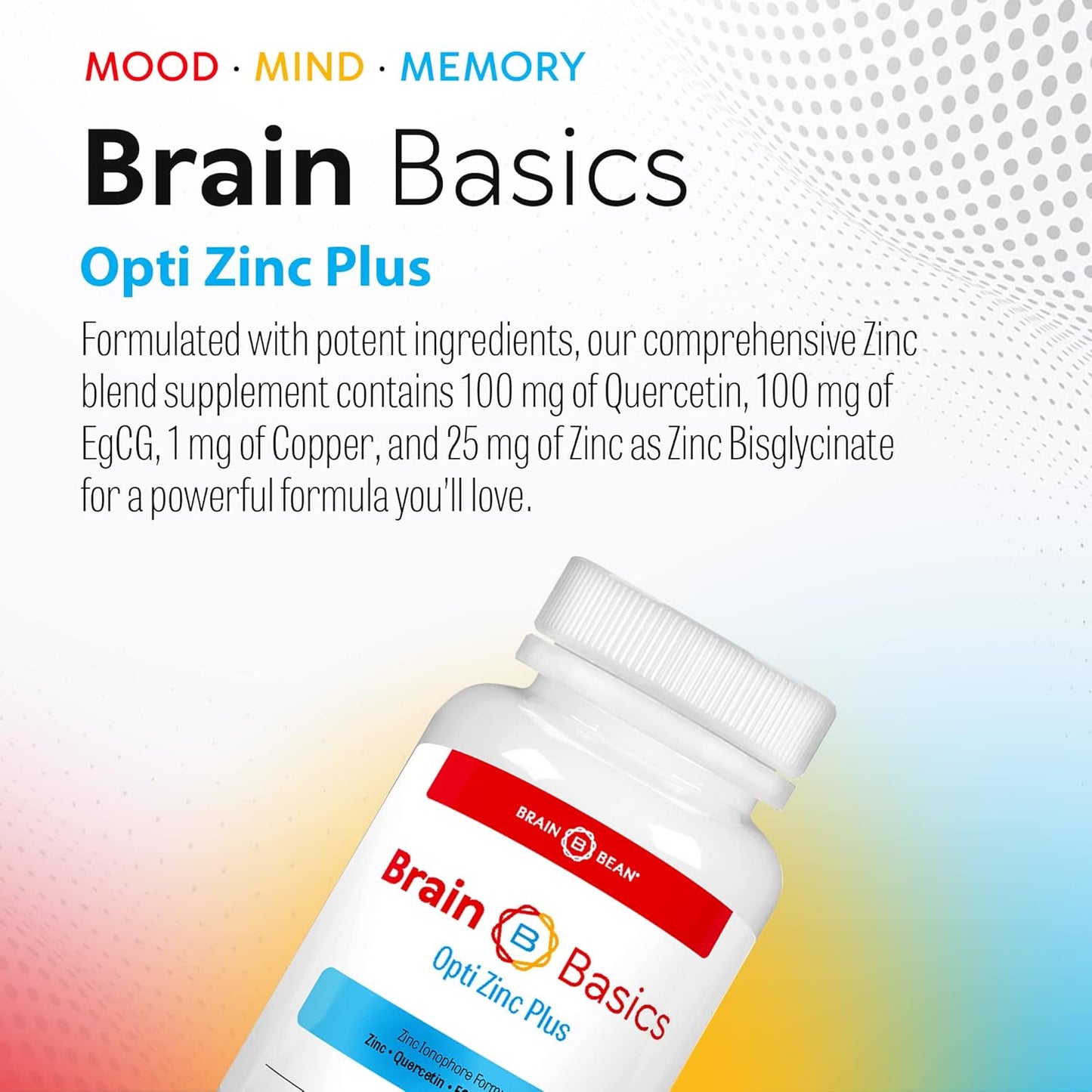 Brain Bean Opti Zinc Plus - Immune Support Formula with Quercetin, EGCG, and Copper - 60 Tablets