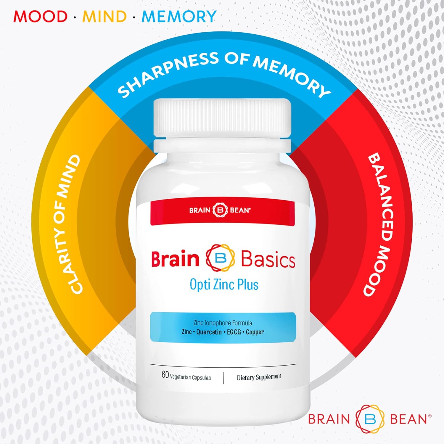 Brain Bean Opti Zinc Plus - Immune Support Formula with Quercetin, EGCG, and Copper - 60 Tablets