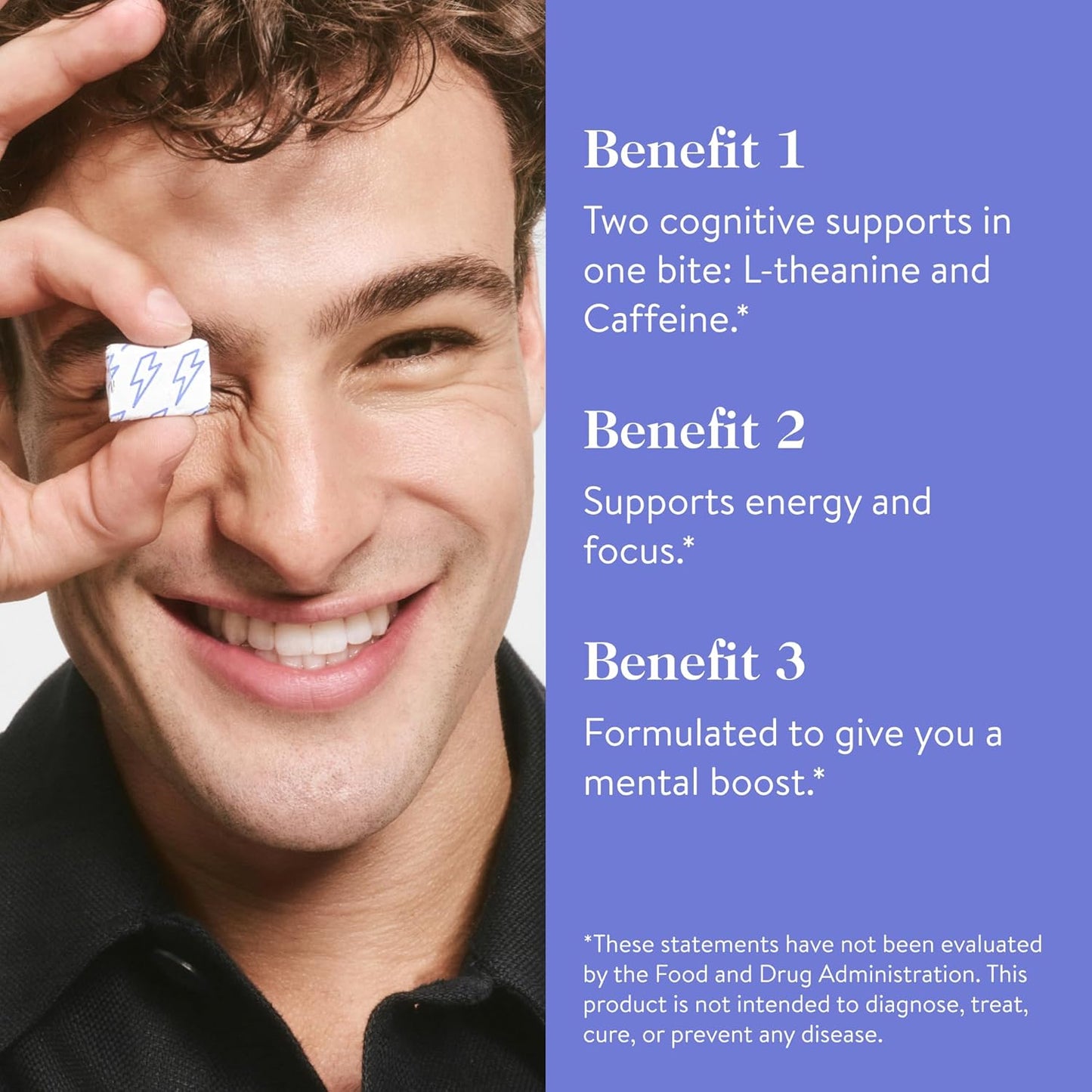 Brain Boost Daily Chews for Energy & Focus | L-Theanine & Caffeine | Caffe Latte Flavor | Nootropic Brain Booster | 30 Vegan Chews