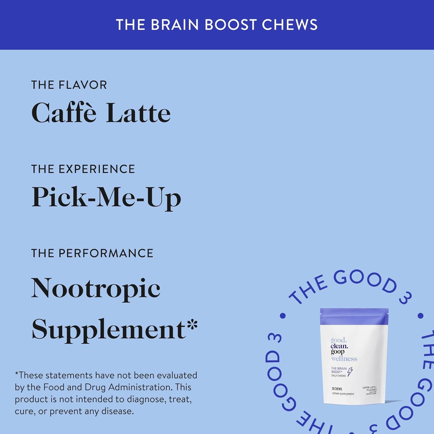 Brain Boost Daily Chews for Energy & Focus | L-Theanine & Caffeine | Caffe Latte Flavor | Nootropic Brain Booster | 30 Vegan Chews